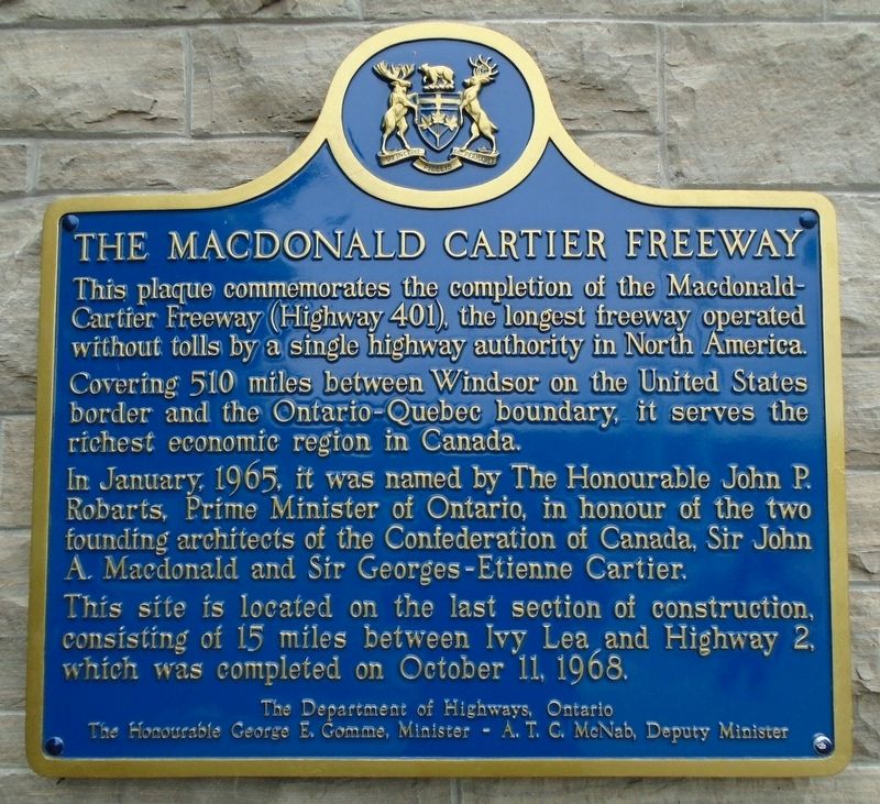 The Macdonald Cartier Freeway Marker image. Click for full size.