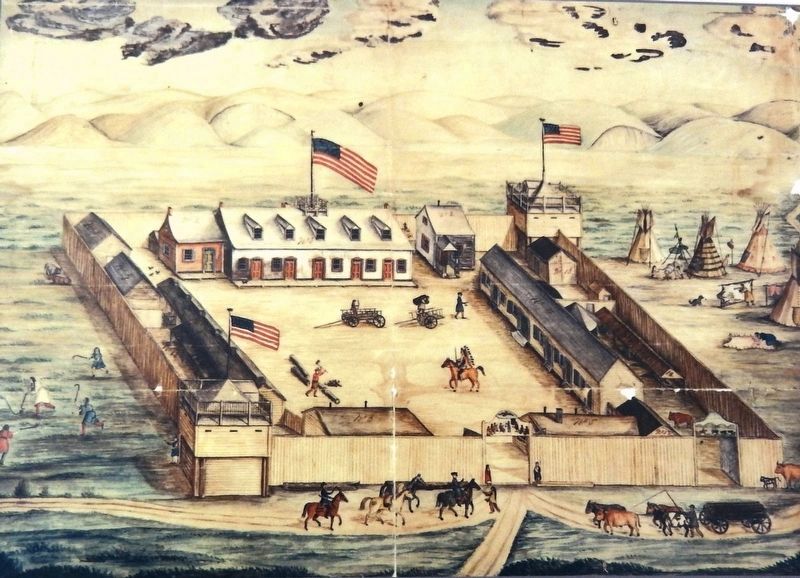 Marker detail: Fort Pierre Chouteau watercolor by Frederick Behman, 1854 image. Click for full size.