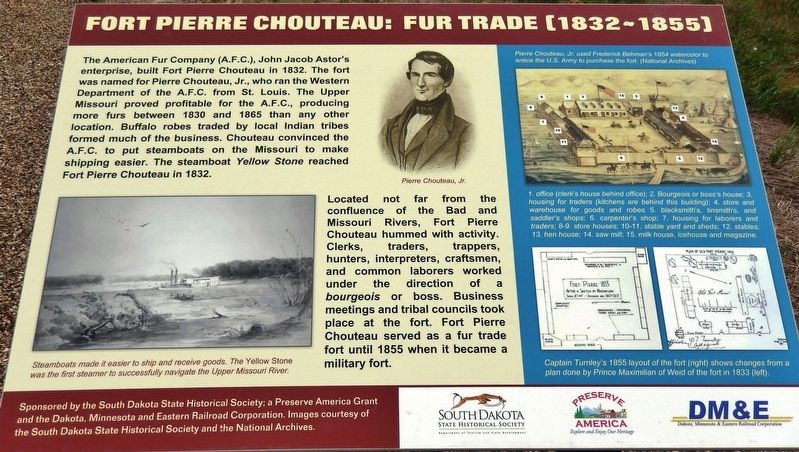 Fort Pierre Chouteau: Fur Trade (1832-1855) Marker image. Click for full size.