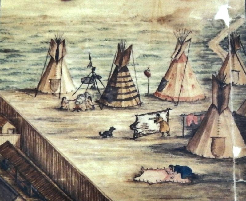 Marker detail: American Indians lived and prepared hides for trade near Fort Pierre Chouteau image. Click for full size.