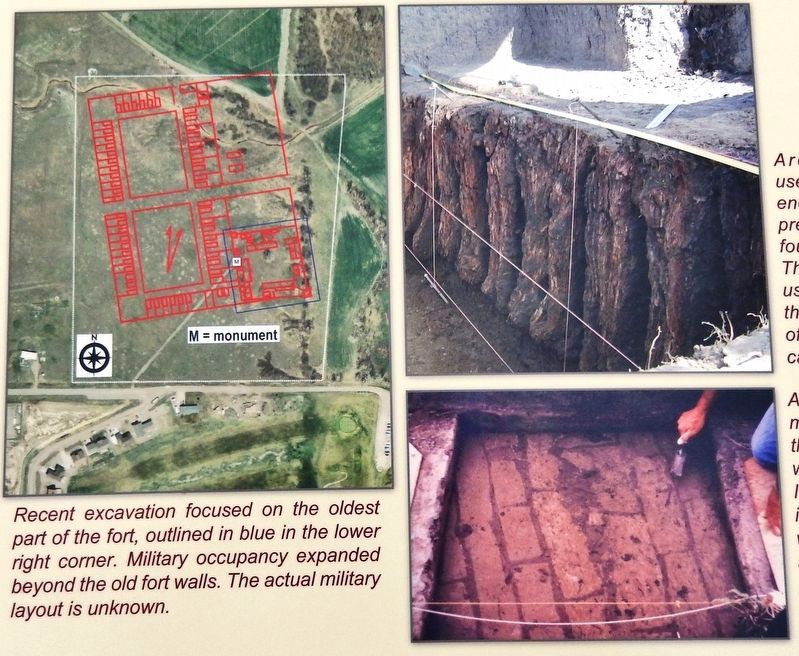 Marker detail: Recent excavation focused on the oldest pad of the fort image. Click for full size.