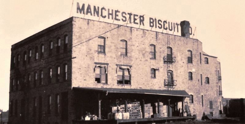 Marker detail: Manchester Biscuit Co. building, ca.1909 image. Click for full size.