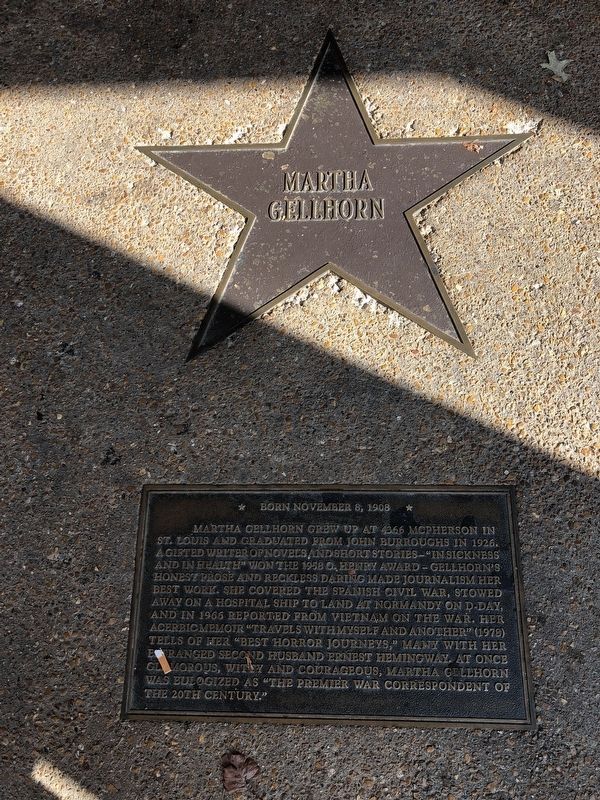 Martha Gellhorn Marker. Click for full size. Martha Gellhorn Marker image. Click for full size.