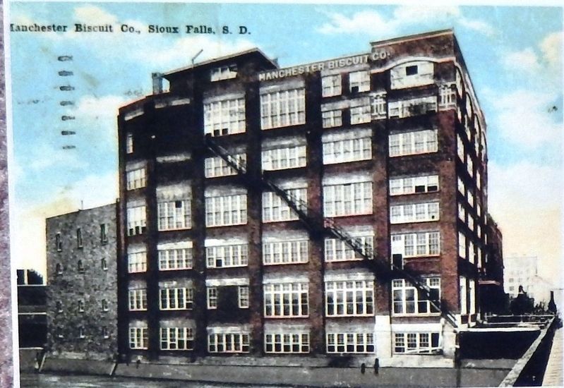 Marker detail: Postcard of the second Manchester Biscuit Co. building, ca.1919 image. Click for full size.