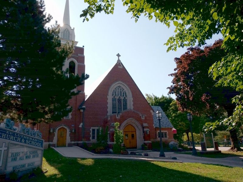 St. Peter's Evangelical Lutheran Church and Marker. Click for full size. St. Peter's Evangelical Lutheran Church and Marker image. Click for full size.