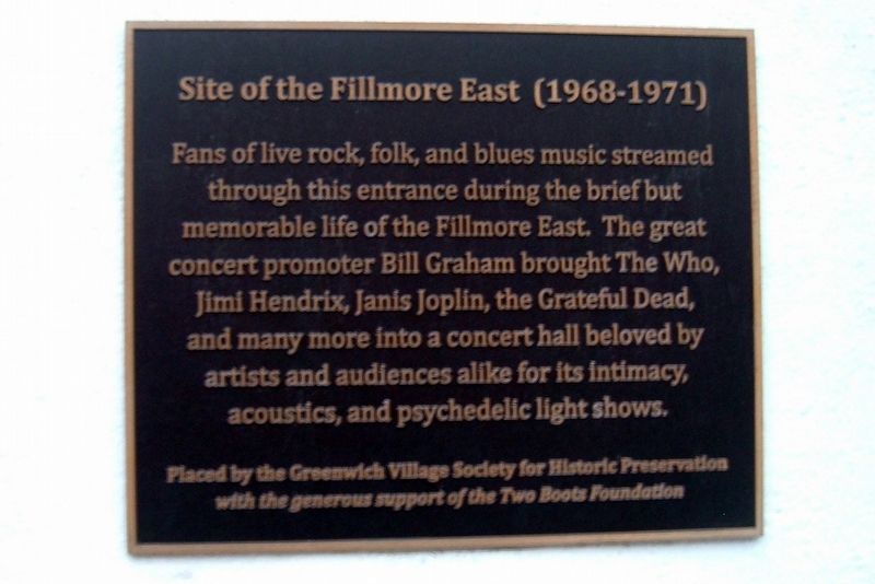 Site of the Fillmore East (1968-1971) Marker image. Click for full size.