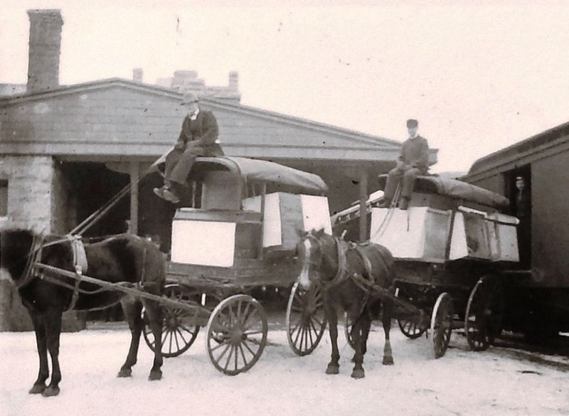 Marker detail: American Express delivery wagon loading freight at Illinois Central Depot, ca. 1898. Click for full size. Marker detail: American Express delivery wagon loading freight at Illinois Central Depot, ca. 1898 image. Click for full size.