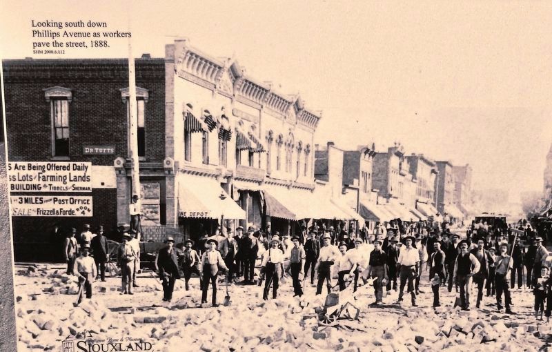 Marker detail: Looking south down Phillips Avenue as workers pave the street, 1888. Click for full size. Marker detail: Looking south down Phillips Avenue as workers pave the street, 1888 image. Click for full size.