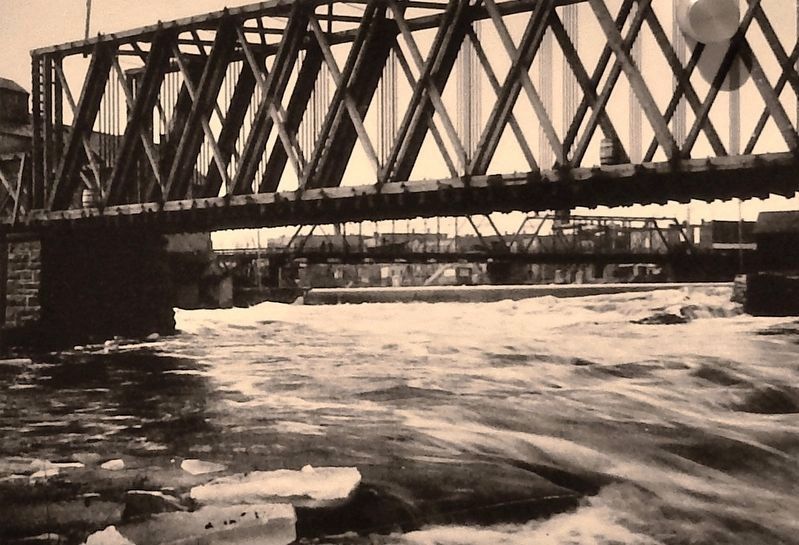 Marker detail: CMS&P railroad bridge with Cascade dam in background image. Click for full size.