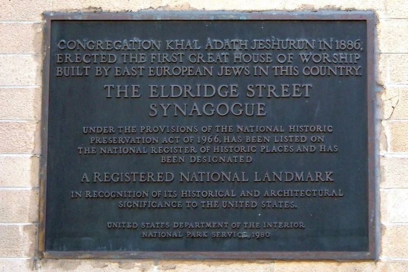 The Eldridge Street Synagogue Marker image. Click for full size.