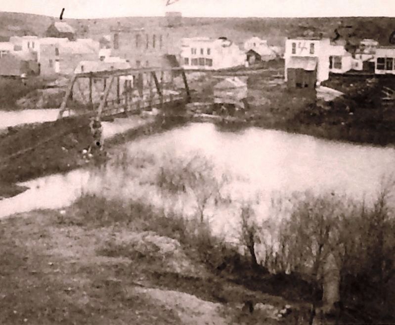 Marker detail: Photo of the Eighth Street bridge prior to 1881 when the flood destroyed it image. Click for full size.