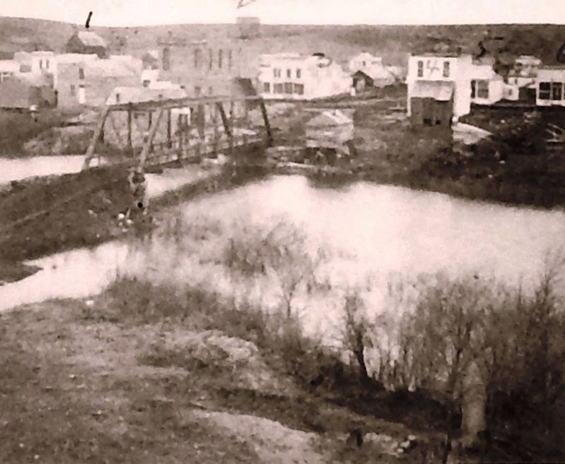 Marker detail: Photo of the Eighth Street bridge prior to 1881 when the flood destroyed it image. Click for full size.