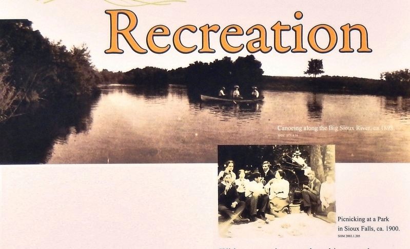 Marker detail: Canoeing along the Big Sioux River, ca. 1898; Picnicking at Sioux Falls, ca. 1900. Click for full size. Marker detail: Canoeing along the Big Sioux River, ca. 1898; Picnicking at Sioux Falls, ca. 1900 image. Click for full size.