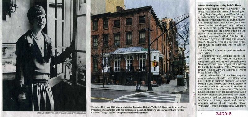 Sadly, Washington Irving never slept on Irving Place.. Click for full size. Sadly, Washington Irving never slept on Irving Place. image. Click for full size.