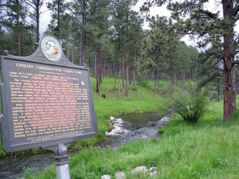 Civilian Conservation Corps Camp Marker (<i>looking north along French Creek</i>) image. Click for full size.