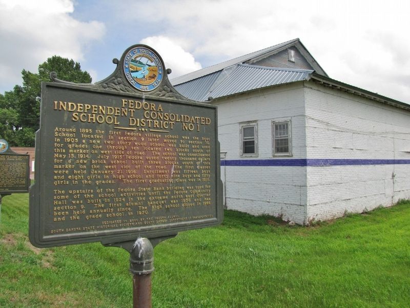 Fedora Independent Consolidated School District No. 1 Marker (<i>wide view; looking east</i>) image. Click for full size.