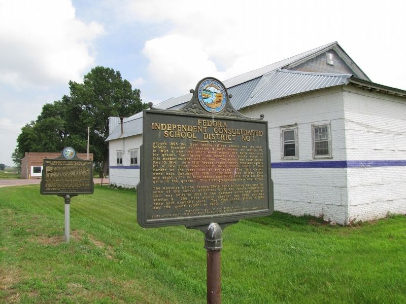 Fedora Independent Consolidated School District Marker (<i>wide view; unrelated marker behind</i>) image. Click for full size.