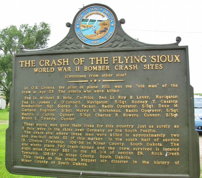 The Crash of the Flying Sioux Marker (<i>side 2</i>) image. Click for full size.