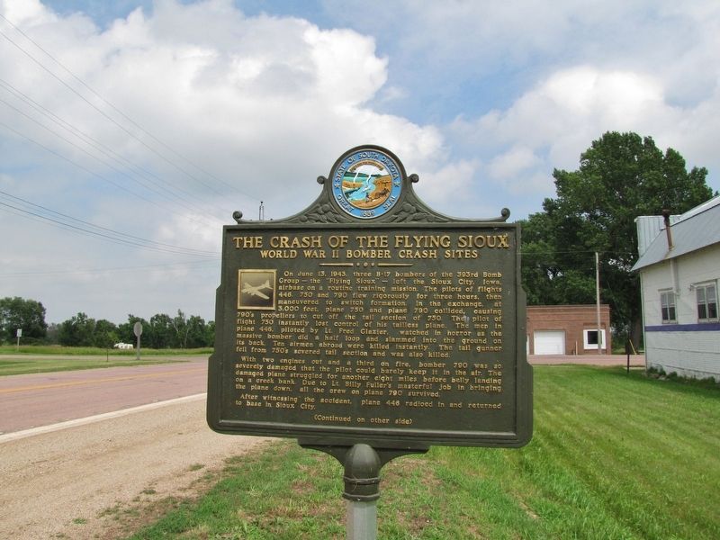 The Crash of the Flying Sioux Marker (<i>wide view; looking east along South Dakota Highway 34</i>). Click for full size. The Crash of the Flying Sioux Marker (<i>wide view; looking east along South Dakota Highway 34</i>) image. Click for full size.