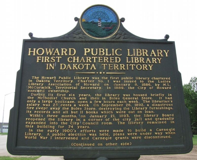 Howard Public Library Marker (<i>side 1</i>) image. Click for full size.
