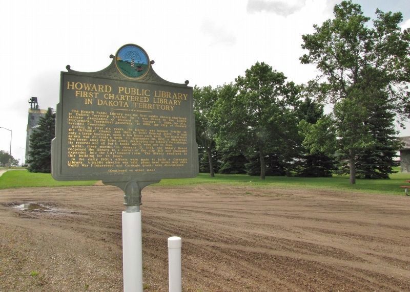 Howard Public Library Marker (<i>wide view looking west; South Dakota Highway 34 on left</i>) image. Click for full size.