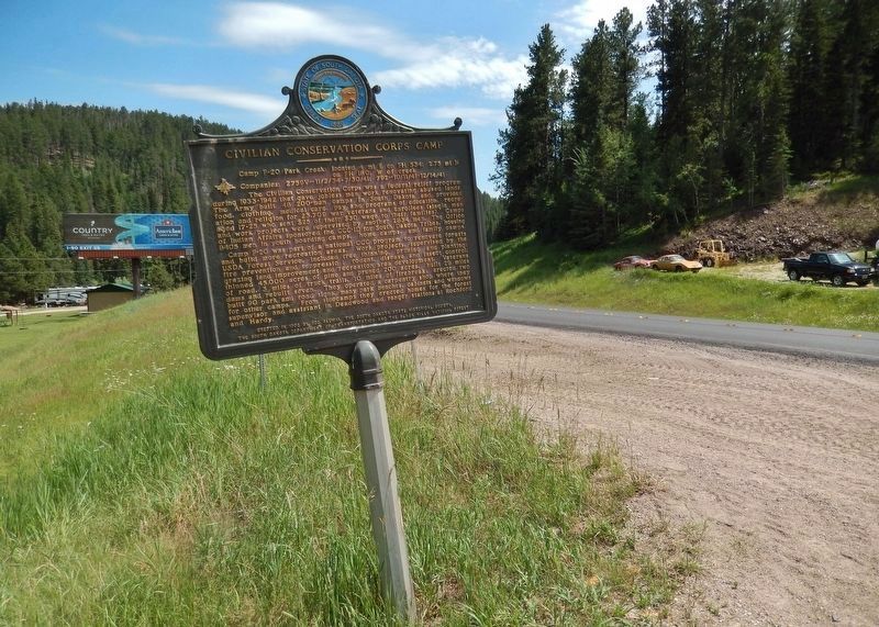 Civilian Conservation Corps Camp Marker (<i>wide view; looking south along US Highway 385</i>). Click for full size. Civilian Conservation Corps Camp Marker (<i>wide view; looking south along US Highway 385</i>) image. Click for full size.