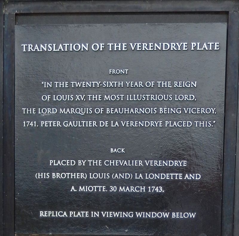 Translation of the Verendrye Plate Marker image. Click for full size.