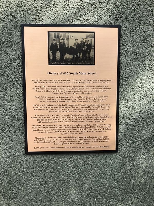 History of 426 South Main Street Marker. Click for full size. History of 426 South Main Street Marker image. Click for full size.