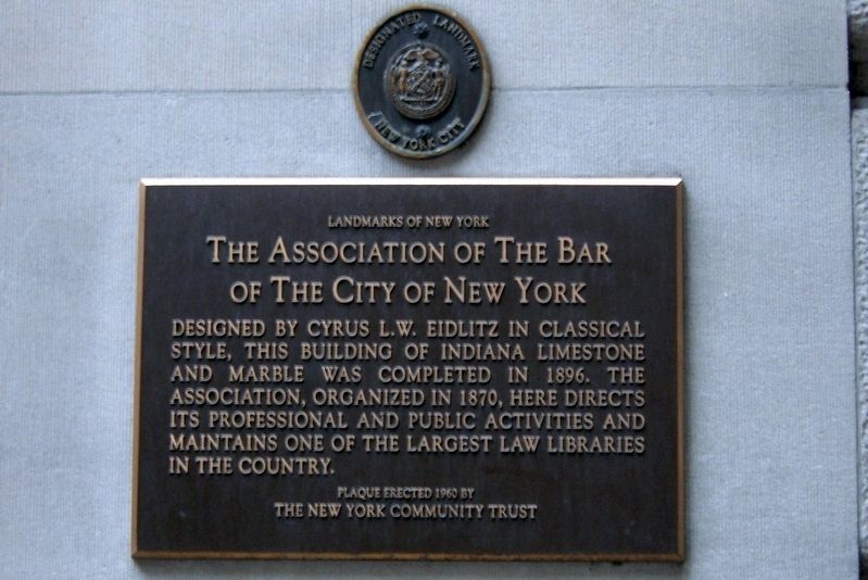 The Association of the Bar of the City of New York Marker image. Click for full size.