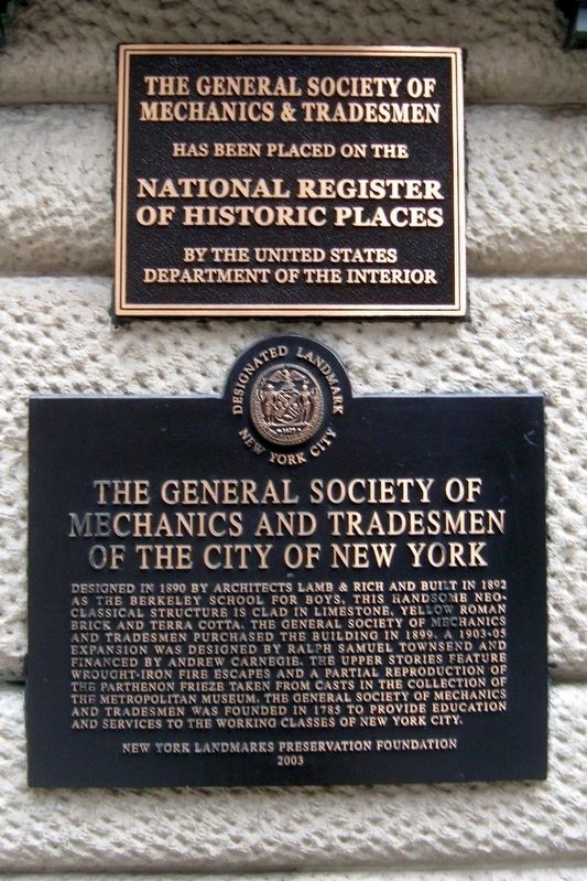 The General Society of Mechanics and Tradesmen of the City of New York Marker image. Click for full size.