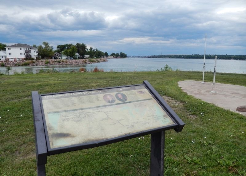 The Lewis and Clark Expedition Marker (<i>wide view; looking north along the Missouri River</i>). Click for full size. The Lewis and Clark Expedition Marker (<i>wide view; looking north along the Missouri River</i>) image. Click for full size.