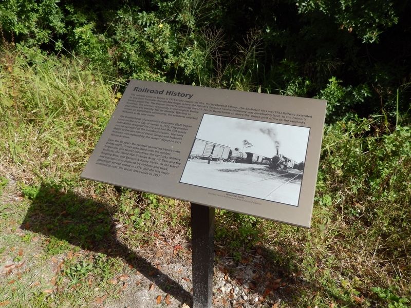Railroad History Marker (<i>wide view; marker located on east side of rail trail</i>). Click for full size. Railroad History Marker (<i>wide view; marker located on east side of rail trail</i>) image. Click for full size.