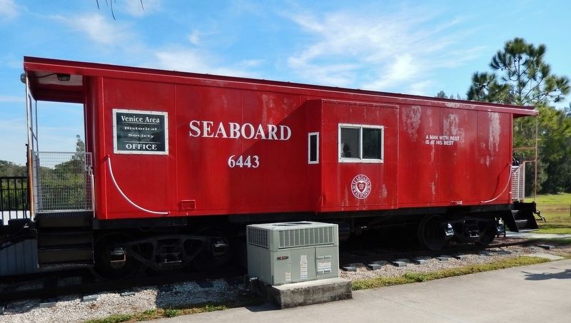 Seaboard Railroad Caboose #6443 (<i>on exhibit at Venice Depot, south of marker</i>). Click for full size. Seaboard Railroad Caboose #6443 (<i>on exhibit at Venice Depot, south of marker</i>) image. Click for full size.