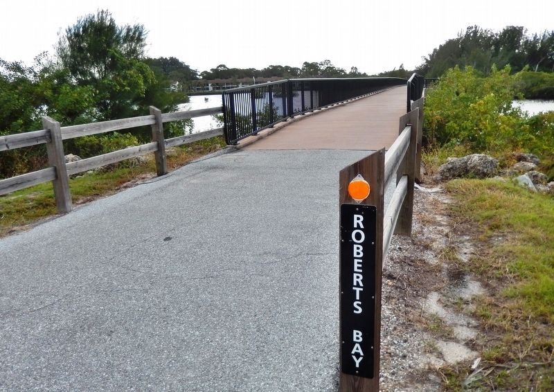 Trail bridge across namesake Roberts Bay (<i>wide view south from marker</i>) image. Click for full size.