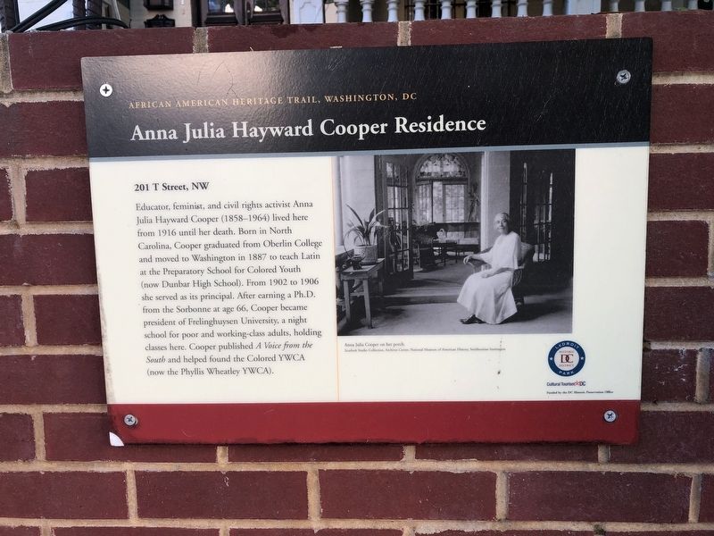 Anna Julia Hayward Cooper Residence Marker. Click for full size. Anna Julia Hayward Cooper Residence Marker image. Click for full size.