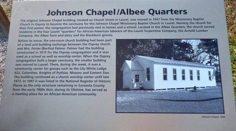 Johnson Chapel / Albee Quarters Marker. Click for full size. Johnson Chapel / Albee Quarters Marker image. Click for full size.