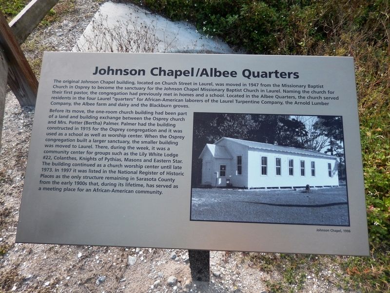 Johnson Chapel / Albee Quarters Marker (<i>wide view</i>) image. Click for full size.