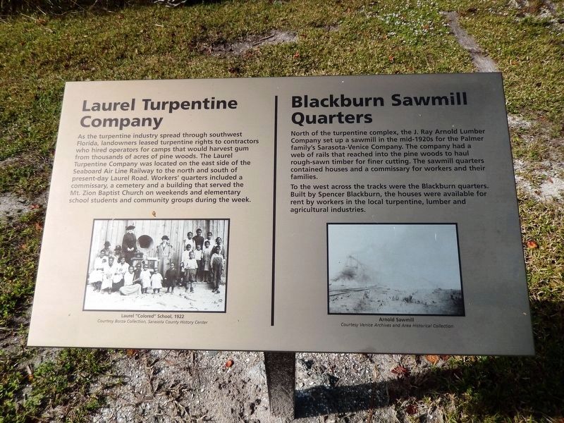Laurel Turpentine Company / Blackburn Sawmill Quarters Marker image. Click for full size.