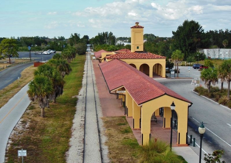 Venice Railroad Depot (<i>10.5 miles south of marker on Sarasota-to-Venice Legacy Rail Trail</i>). Click for full size. Venice Railroad Depot (<i>10.5 miles south of marker on Sarasota-to-Venice Legacy Rail Trail</i>) image. Click for full size.