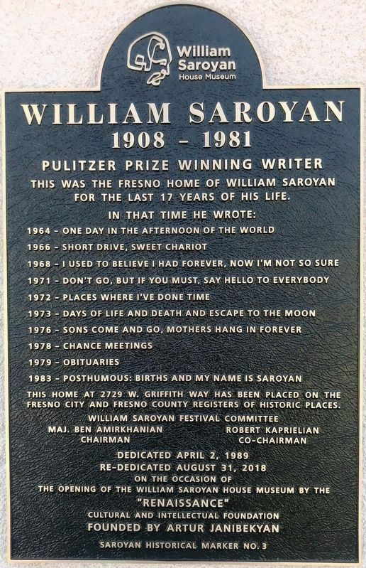 William Saroyan Marker image. Click for full size.