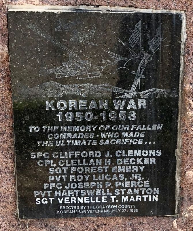 Grayson County Korean War Memorial. Click for full size. Grayson County Korean War Memorial image. Click for full size.