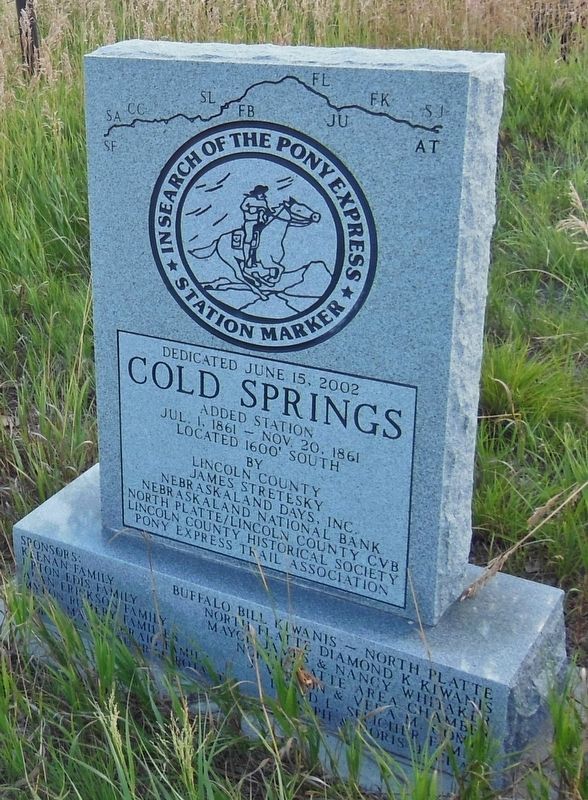 Pony Express Cold Springs Station Marker (<i>side 1</i>) image. Click for full size.
