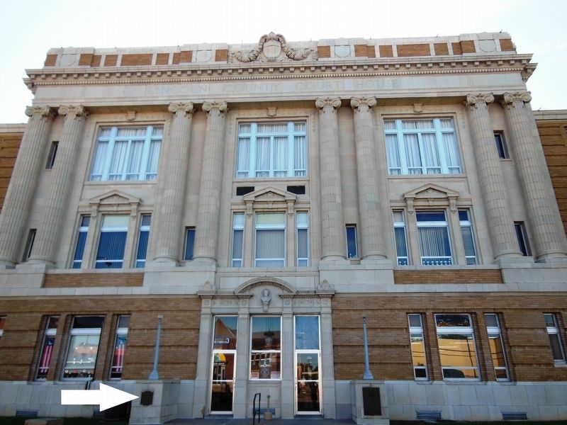 Lincoln County Courthouse (<i>west side view; marker visible left of entrance</i>). Click for full size. Lincoln County Courthouse (<i>west side view; marker visible left of entrance</i>) image. Click for full size.