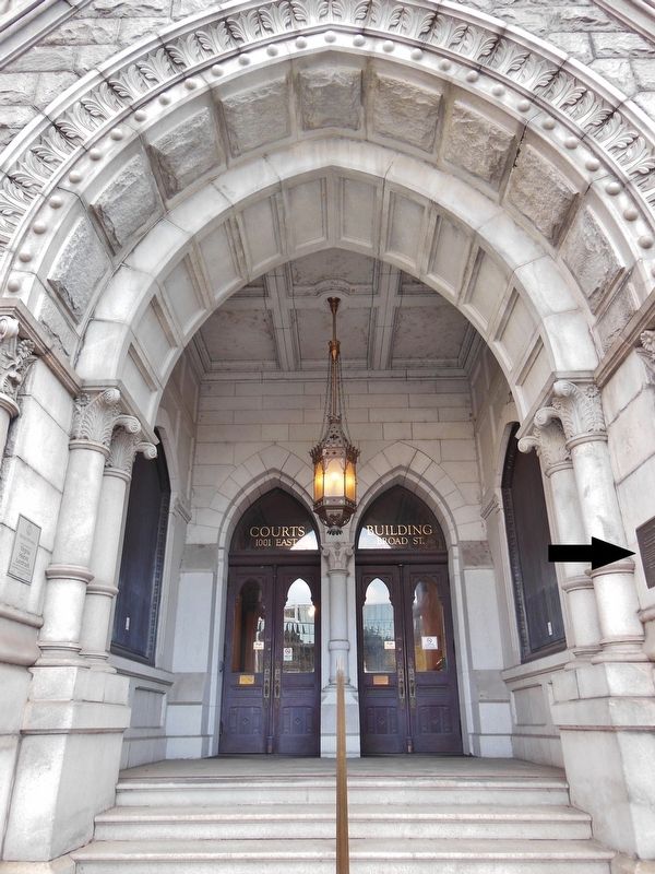 Old City Hall Marker (<i>wide view; marker visible on right side of entrance</i>) image. Click for full size.