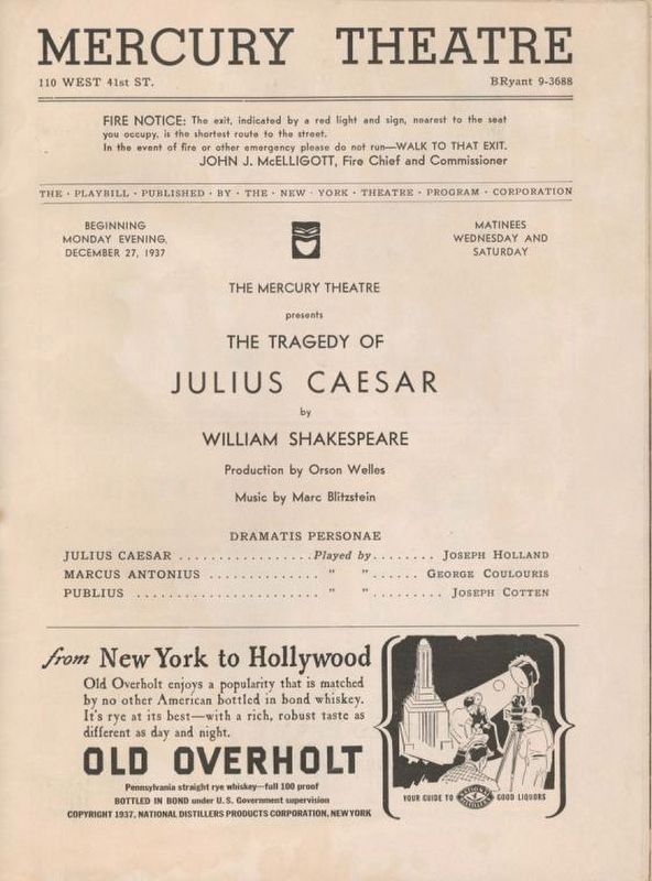 Playbill for <i>The Tragedy of Julius Caesar</i> by William Shakespeare image. Click for full size.