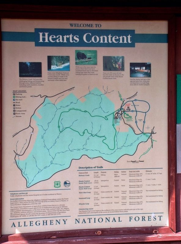 Hearts Content Recreation Area map panel (<i>in kiosk; beside marker</i>) image. Click for full size.
