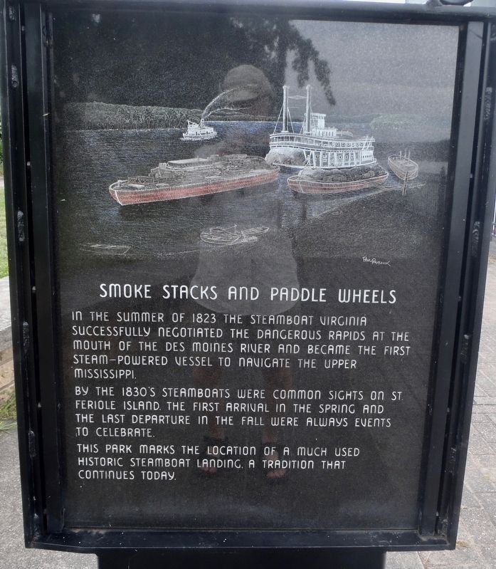 Smoke stacks and paddle wheels Marker. Click for full size. Smoke stacks and paddle wheels Marker image. Click for full size.