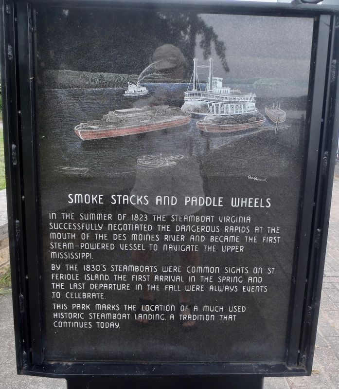 Smoke stacks and paddle wheels Marker image. Click for full size.