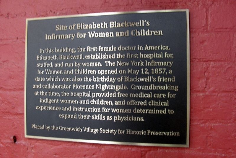 Site of Elizabeth Blackwell's Infirmary for Women and Children Marker image. Click for full size.