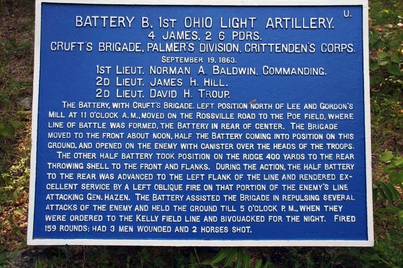 1st Ohio Light Artillery, Battery B Marker image. Click for full size.